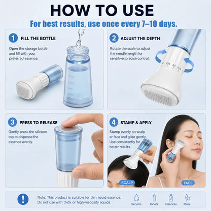 Titanium Derma Stamp - 0.25Mm Adjustable Depth Microneedling Cosmetic Tool, 140 Fine Pins, 10Ml Serum Applicator, Lightweight Daily at Home Facial Tool, Easy to Clean, Portable for Scalp & Beard Care