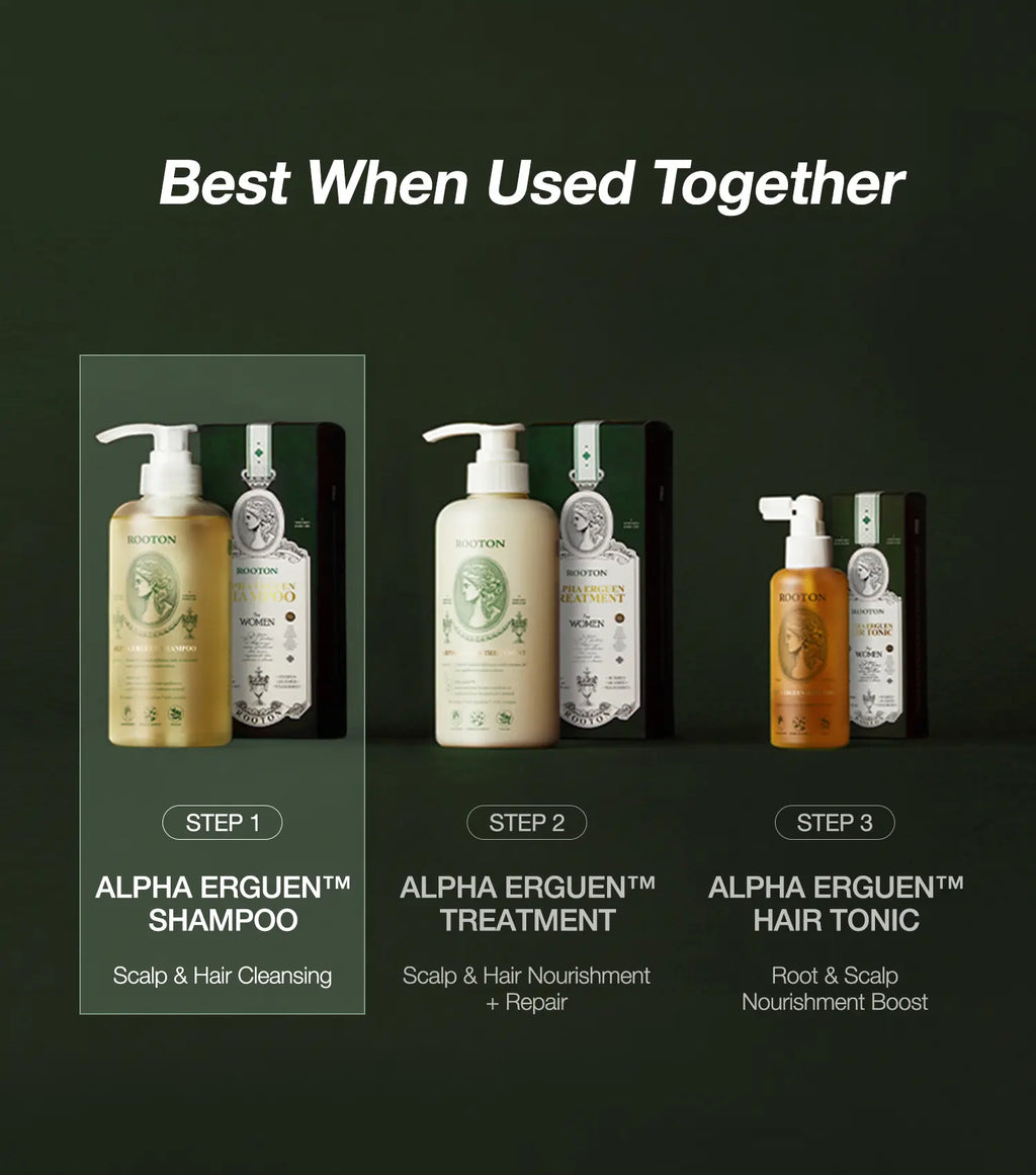 [ROOTON Official Store] Alpha Erguen Shampoo 16.9 Fl.Oz (500Ml) – Women Vegan Formula for anti Hair Loss, Scalp Balancing & Silky Nourishing Care with Clinically Proven Rt-Complex Formula