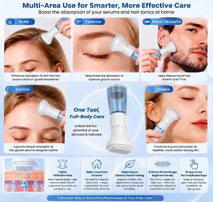 Titanium Derma Stamp - 0.25Mm Adjustable Depth Microneedling Cosmetic Tool, 140 Fine Pins, 10Ml Serum Applicator, Lightweight Daily at Home Facial Tool, Easy to Clean, Portable for Scalp & Beard Care
