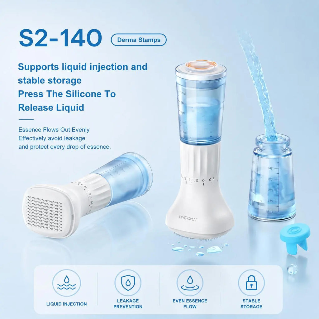Titanium Derma Stamp - 0.25Mm Adjustable Depth Microneedling Cosmetic Tool, 140 Fine Pins, 10Ml Serum Applicator, Lightweight Daily at Home Facial Tool, Easy to Clean, Portable for Scalp & Beard Care