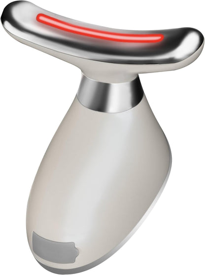 Red Light Face Massager Device 3-In-1 : Vibration, Gentle Heating, and 7-Color LED Light – Home Self-Care Tool for Skin Wellness (White)