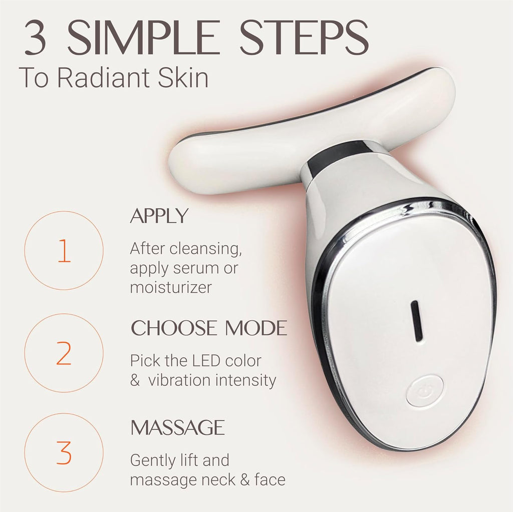 Red Light Face Massager Device 3-In-1 : Vibration, Gentle Heating, and 7-Color LED Light – Home Self-Care Tool for Skin Wellness (White)