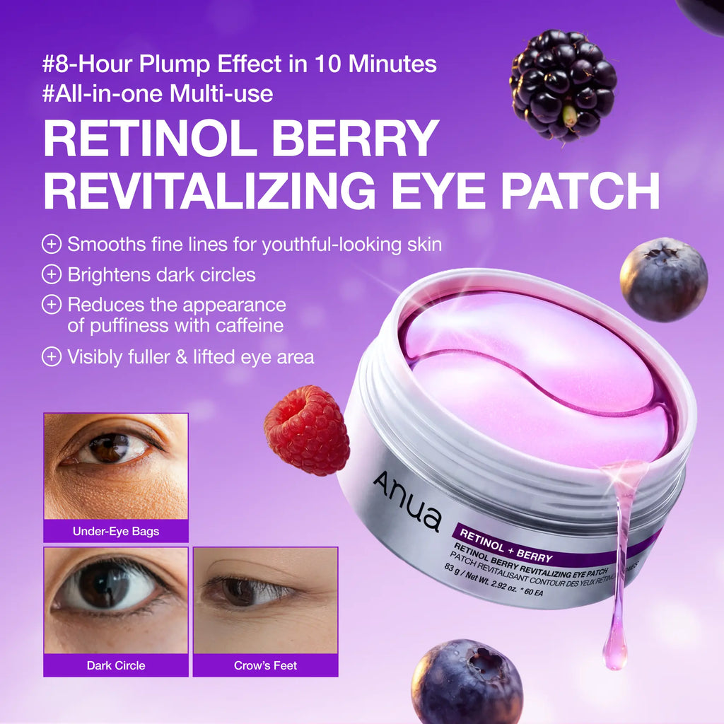Anua Retinol Berry Revitalizing Eye Patches - 60 Hydrogel Patches for Dark Circles & Fine Lines