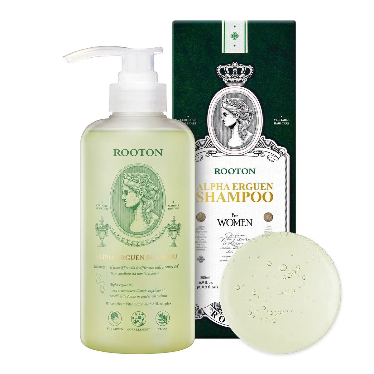 [ROOTON Official Store] Alpha Erguen Shampoo 16.9 Fl.Oz (500Ml) – Women Vegan Formula for anti Hair Loss, Scalp Balancing & Silky Nourishing Care with Clinically Proven Rt-Complex Formula